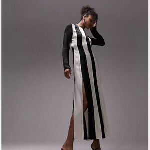 Topshop Black and White Striped Long Sleeve Dress